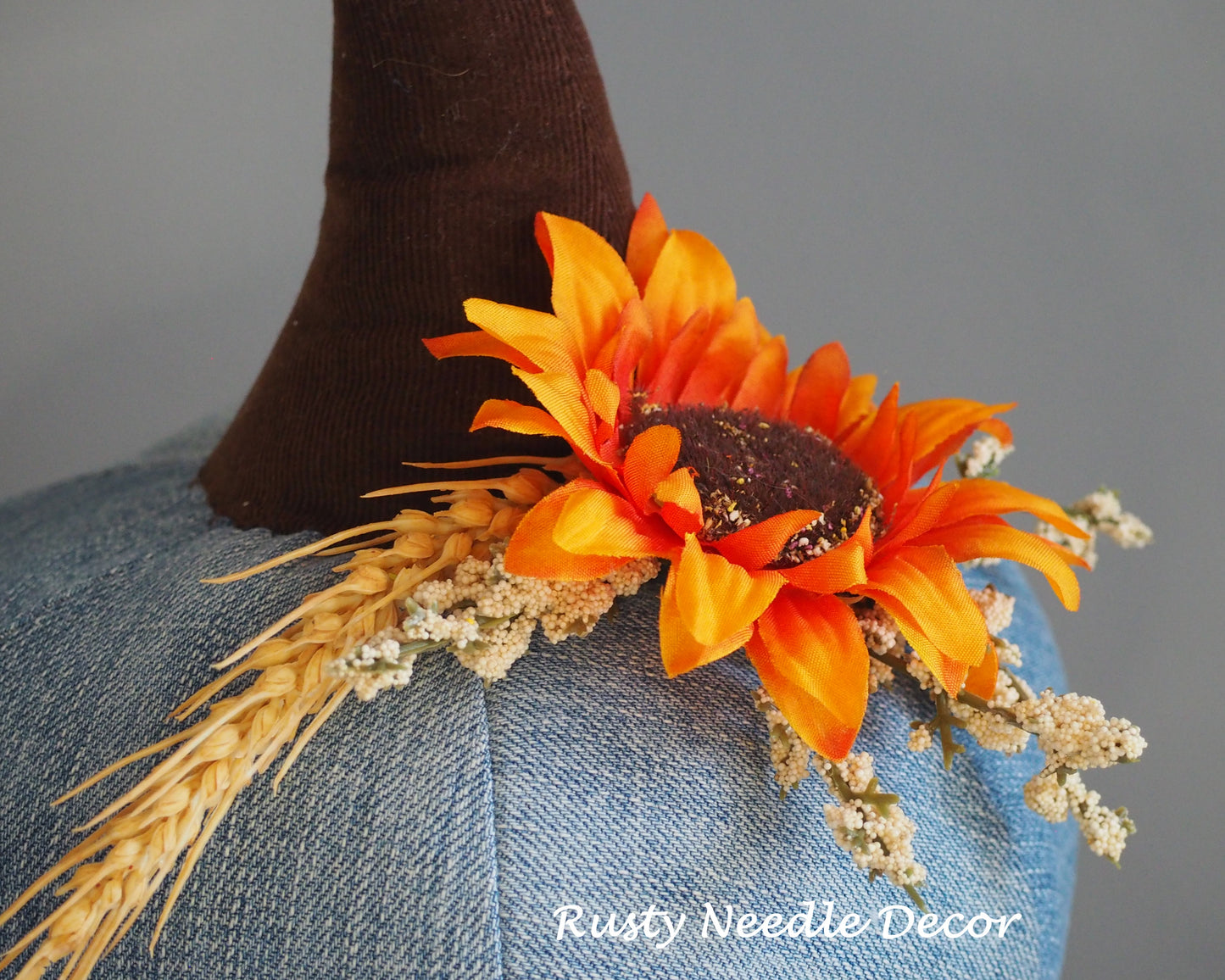 Hand Made Stuffed Fall Autumn Decorated Pumpkin