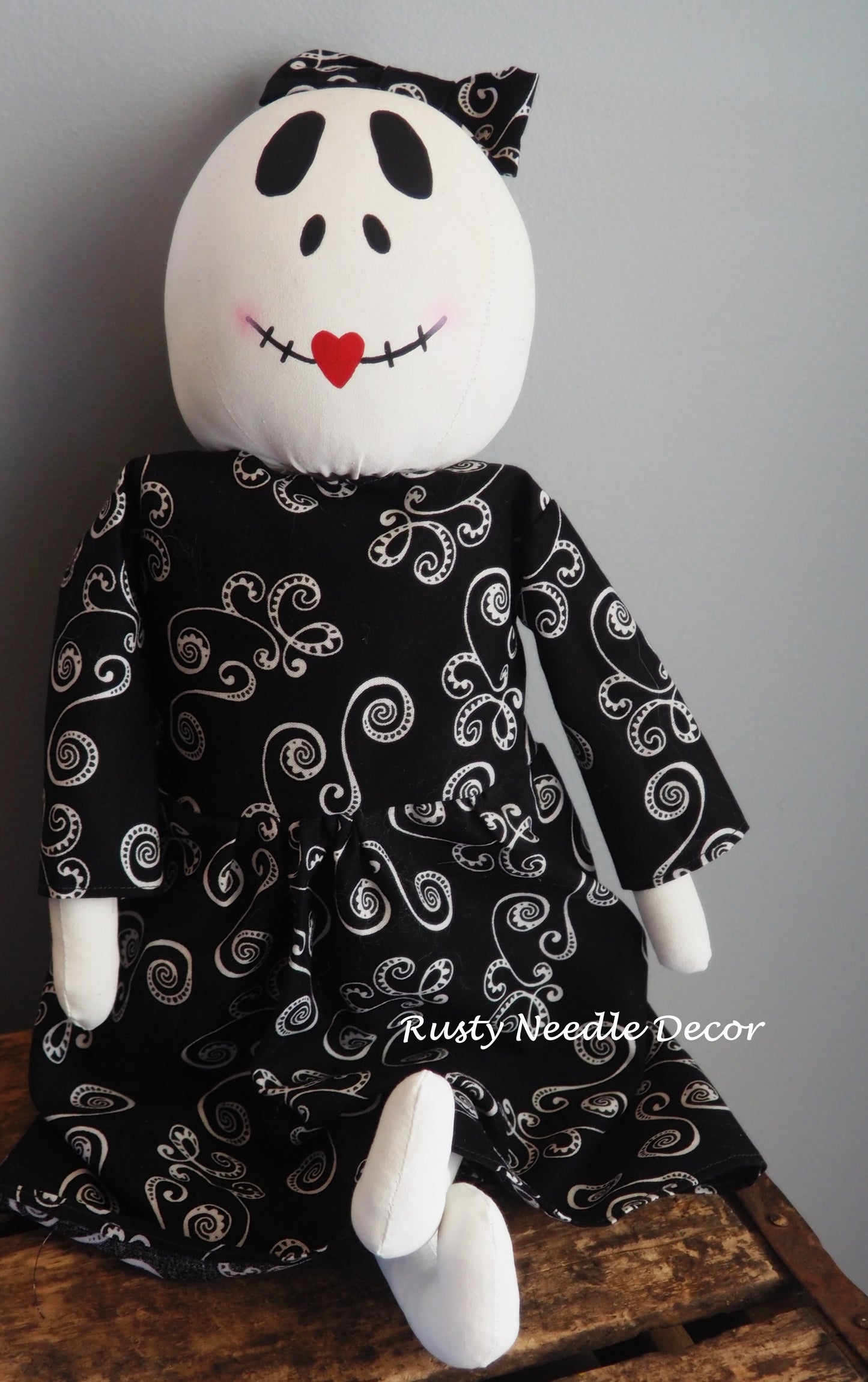 Hand Made Stuffed Halloween Ms. Skeleton Doll