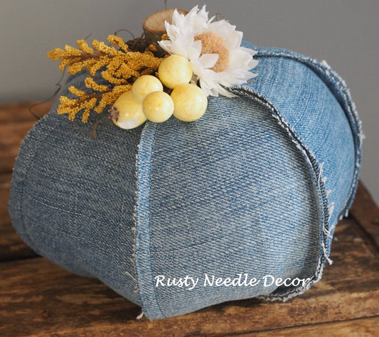 Hand Made Stuffed Fall Autumn Decorated Pumpkin