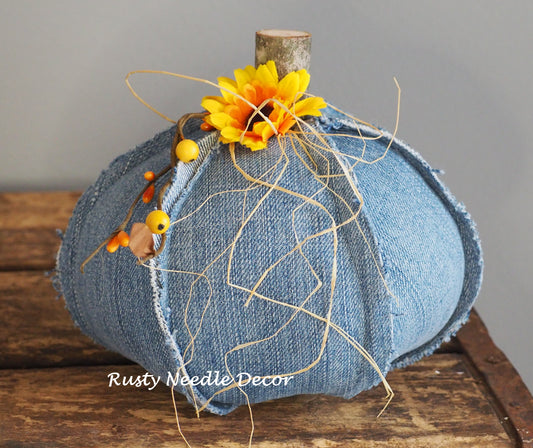 Hand Made Stuffed Fall Autumn Decorated Pumpkin