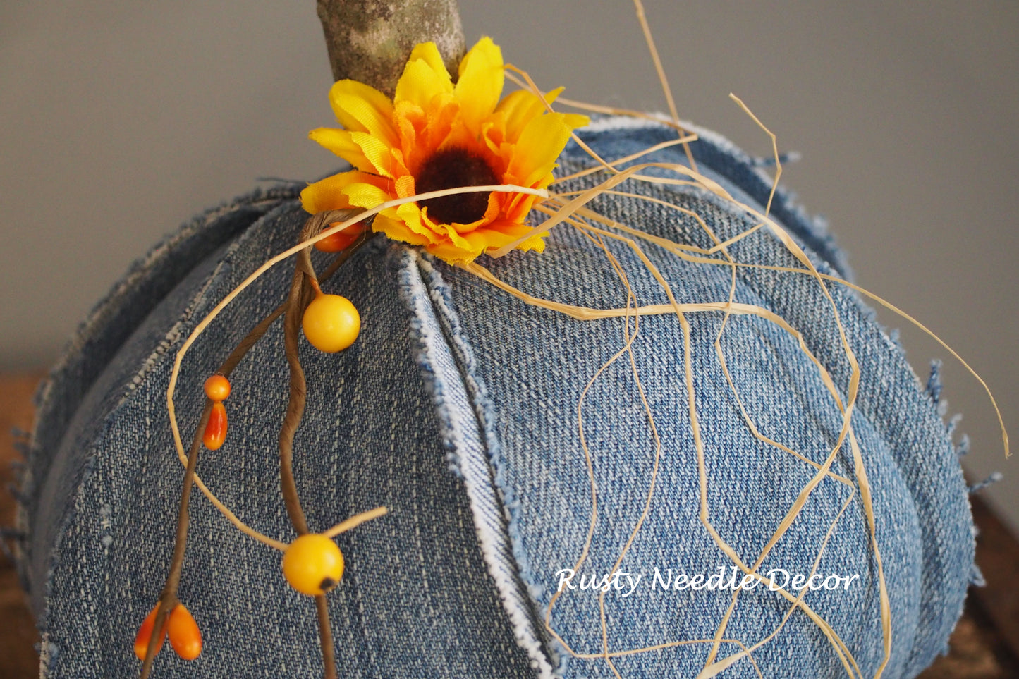 Hand Made Stuffed Fall Autumn Decorated Pumpkin