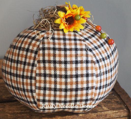 Hand Made Stuffed Fall Autumn Decorated Pumpkin