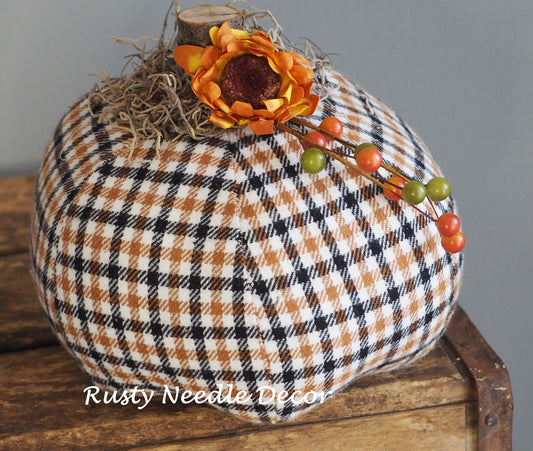 Hand Made Stuffed Fall Autumn Decorated Pumpkin