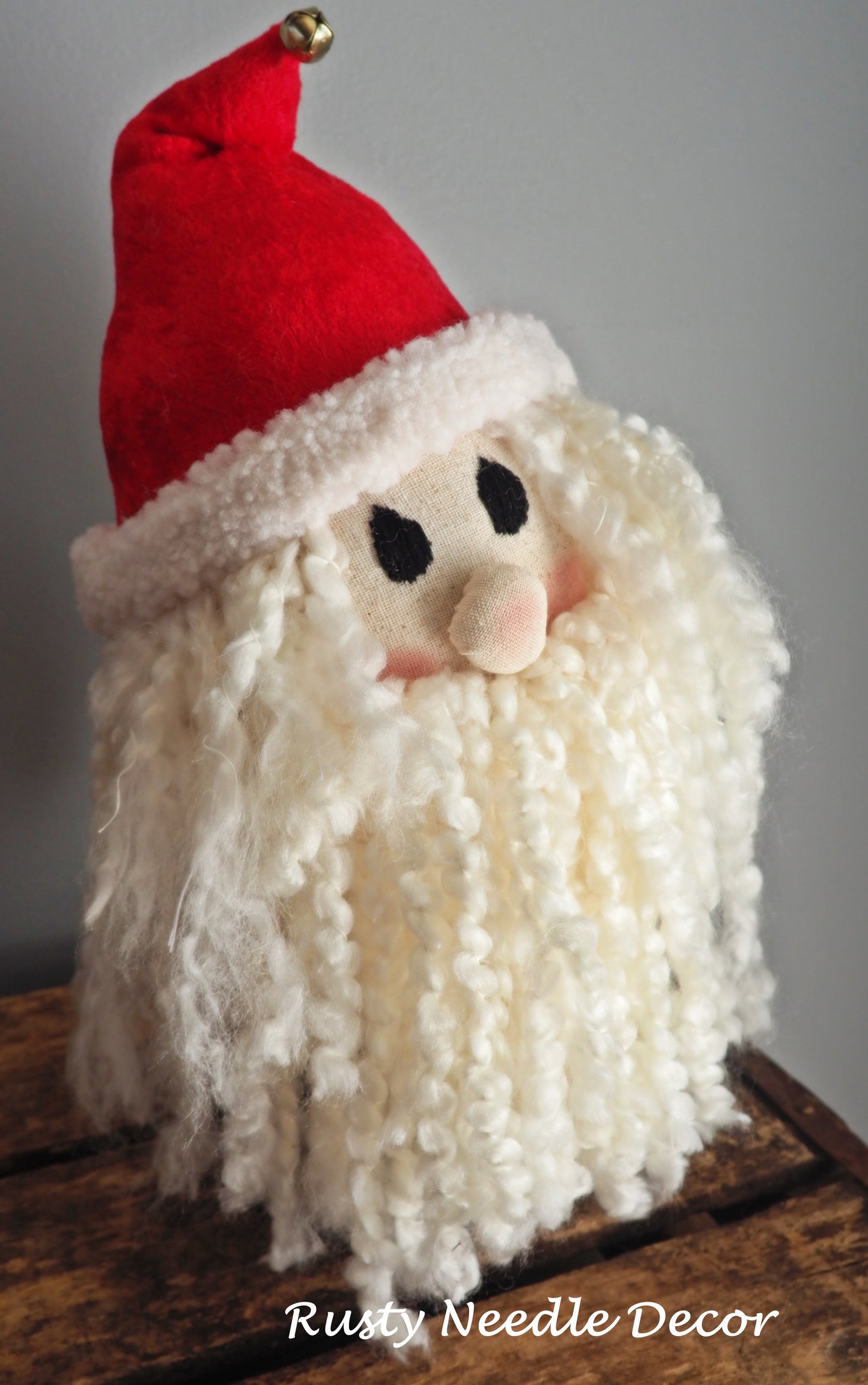 Handmade Santa Head on Vintage Bed Spring