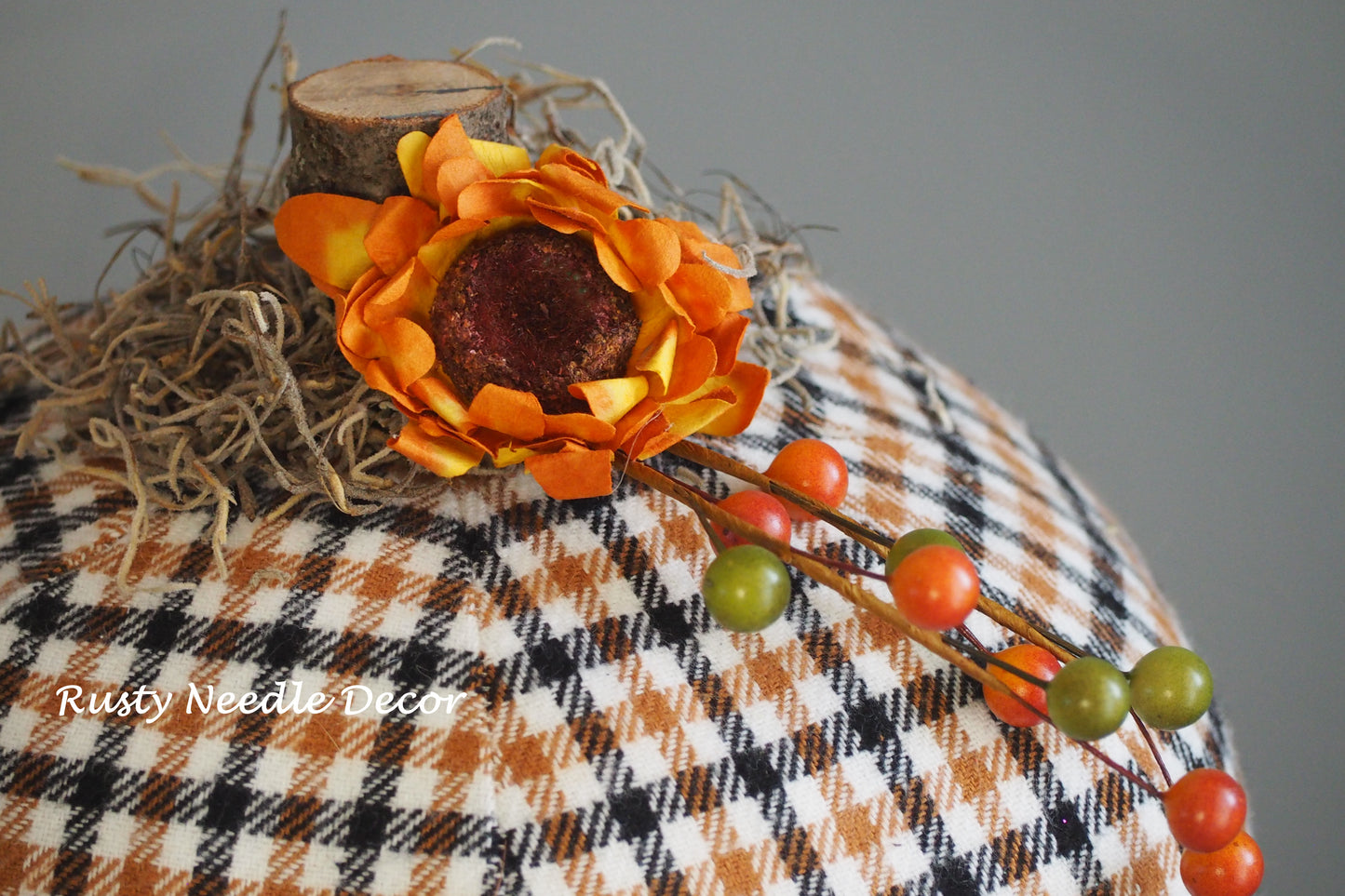 Hand Made Stuffed Fall Autumn Decorated Pumpkin