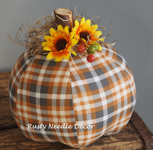 Hand Made Stuffed Fall Autumn Decorated Pumpkin