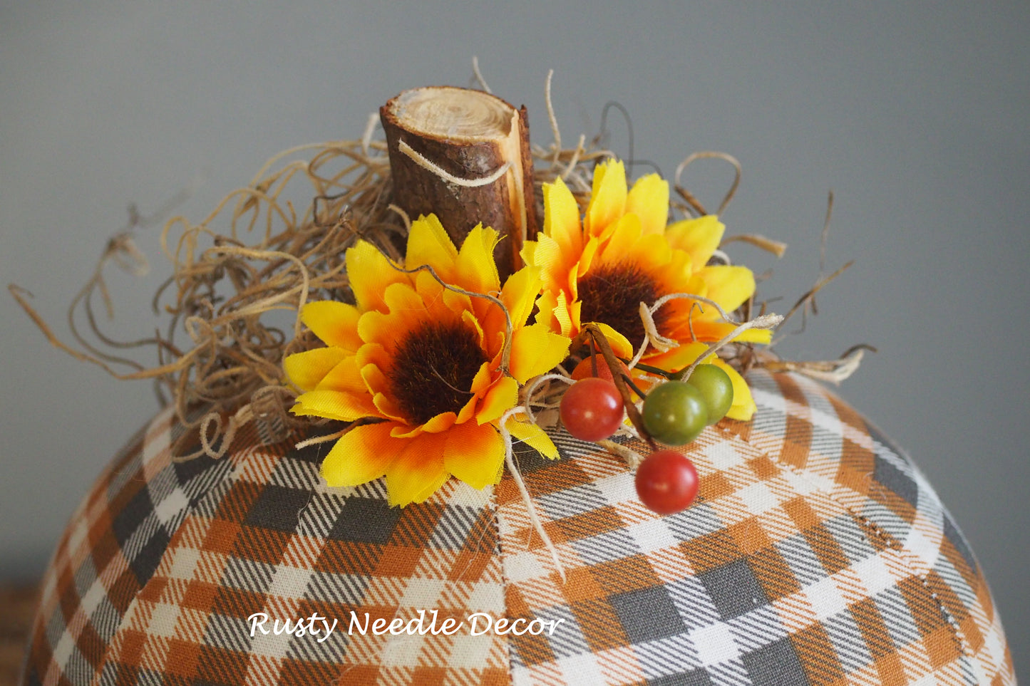 Hand Made Stuffed Fall Autumn Decorated Pumpkin