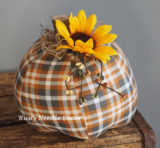 Hand Made Stuffed Fall Autumn Decorated Pumpkin