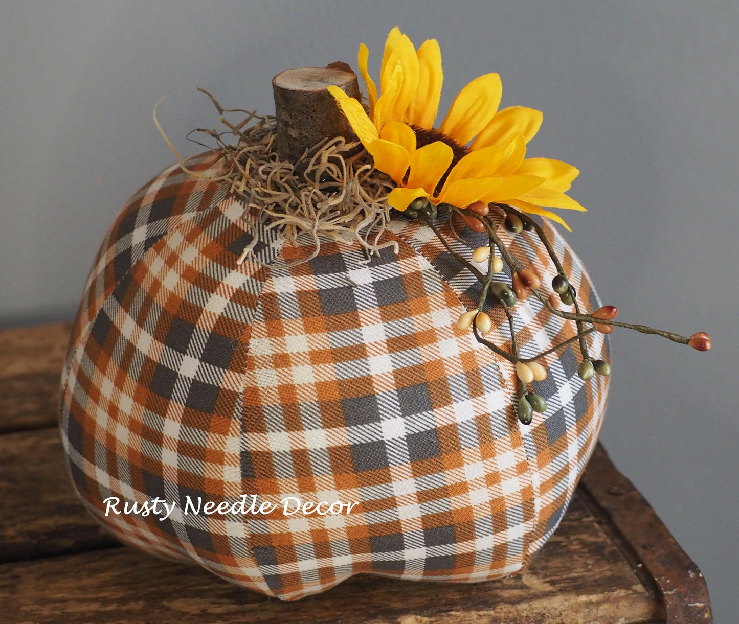 Hand Made Stuffed Fall Autumn Decorated Pumpkin