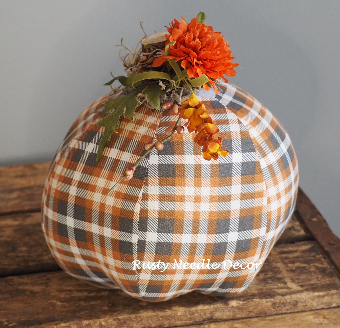 Hand Made Stuffed Fall Autumn Decorated Pumpkin