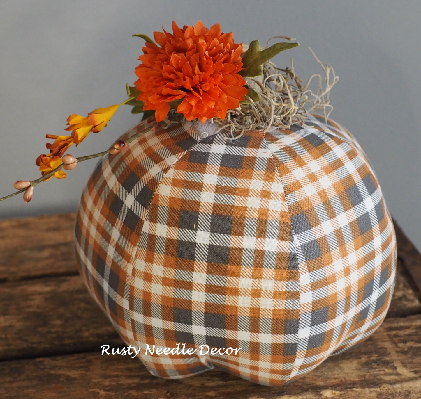 Hand Made Stuffed Fall Autumn Decorated Pumpkin