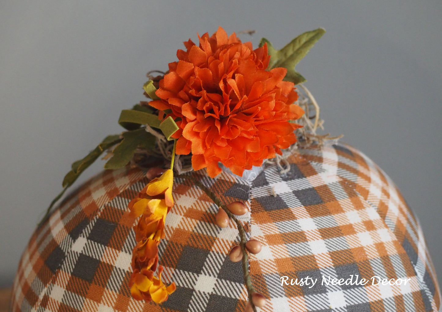 Hand Made Stuffed Fall Autumn Decorated Pumpkin