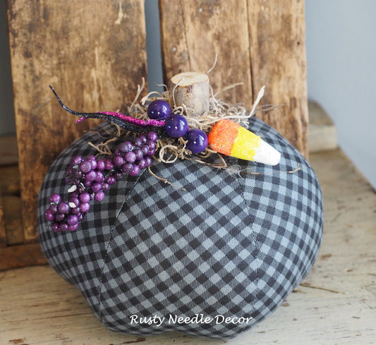 Hand Made Stuffed Fall Halloween Decorated Pumpkin