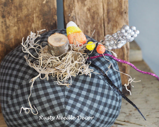 Hand Made Stuffed Fall Halloween Decorated Pumpkin