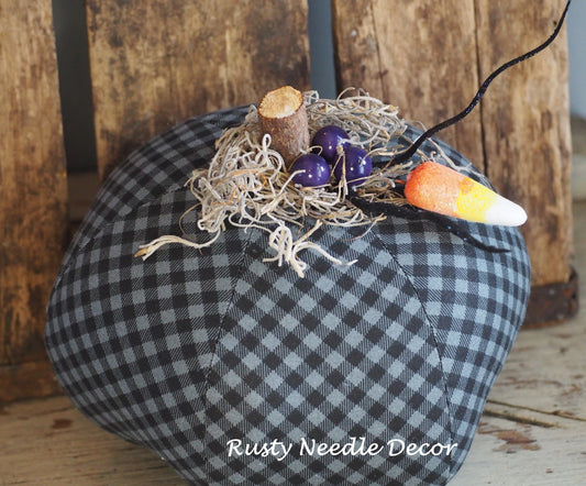 Hand Made Stuffed Fall Halloween Decorated Pumpkin