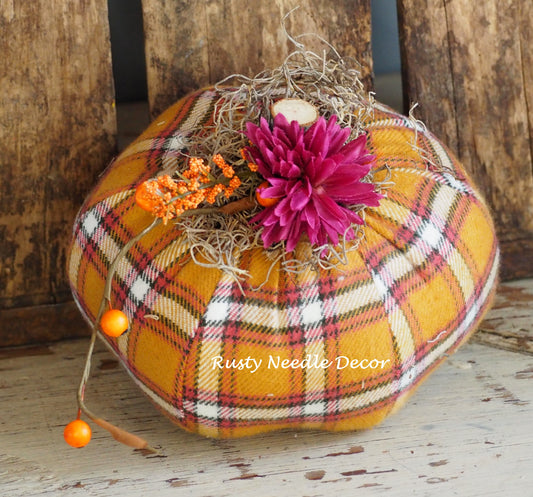 Hand Made Stuffed Fall Decorated Pumpkin