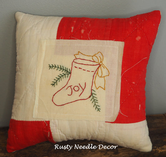 Christmas Stocking Vintage Quilt Pillow