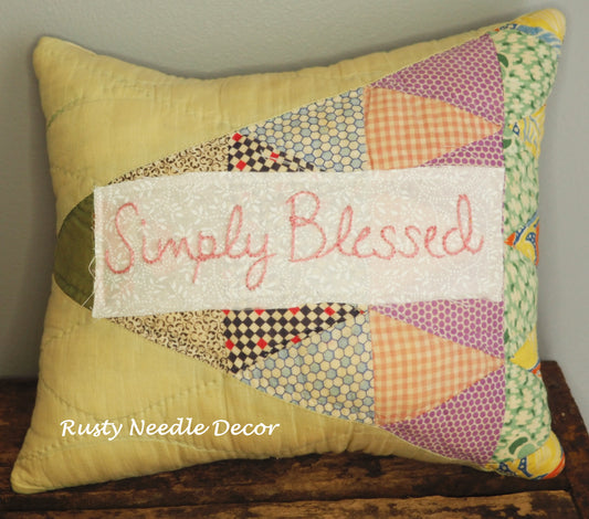 Simply Blessed Vintage Quilt Pillow