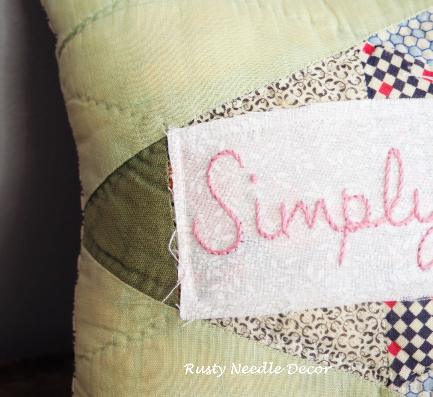 Simply Blessed Vintage Quilt Pillow